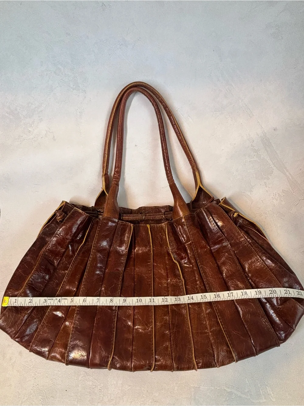 Classic Brown Leather Pleated Tote/Purse, Milano Bags, fall, vintage, luxe